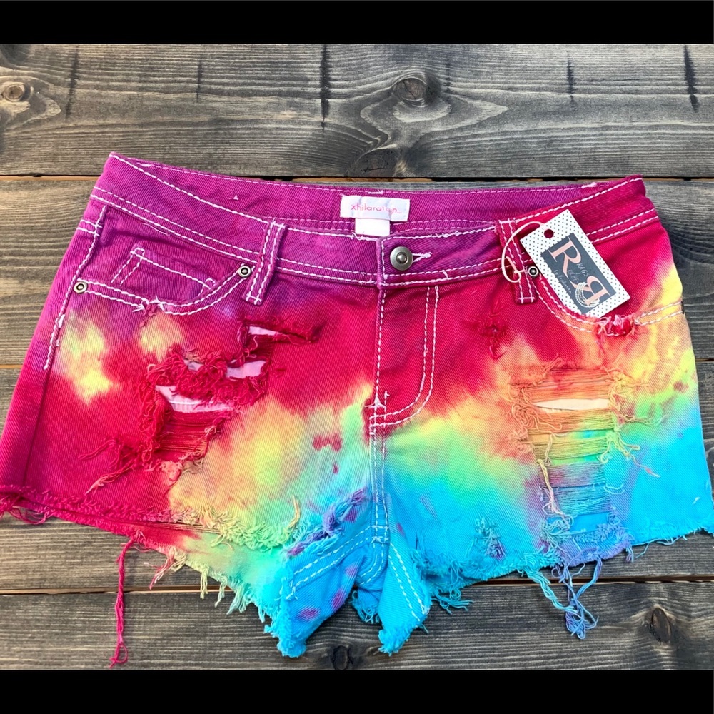 Rainbow Tie Dye Jean Shorts